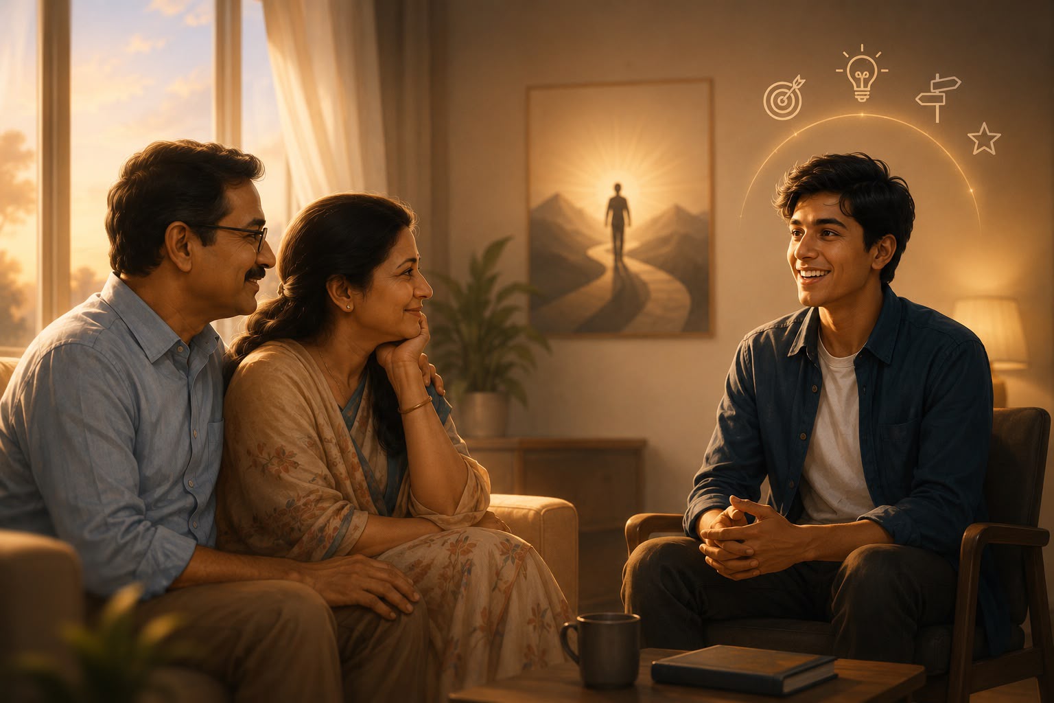 Parents and their son having an honest conversation about his future