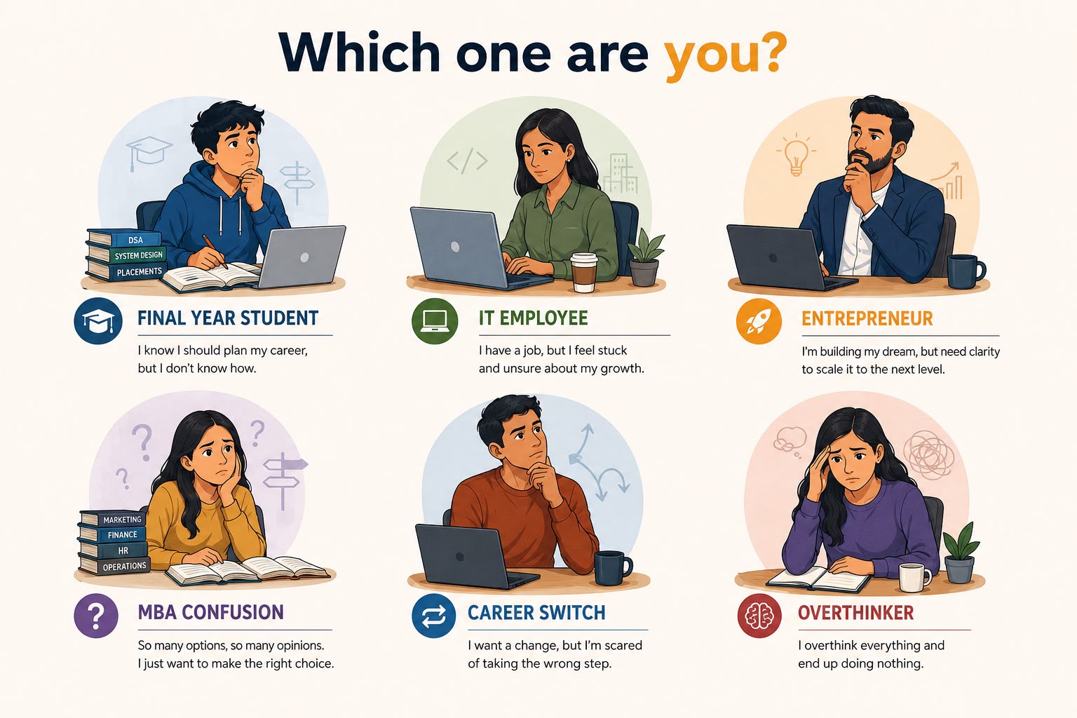 Which one are you? Final Year Student, IT Employee, Entrepreneur, MBA Confusion, Career Switch, Overthinker